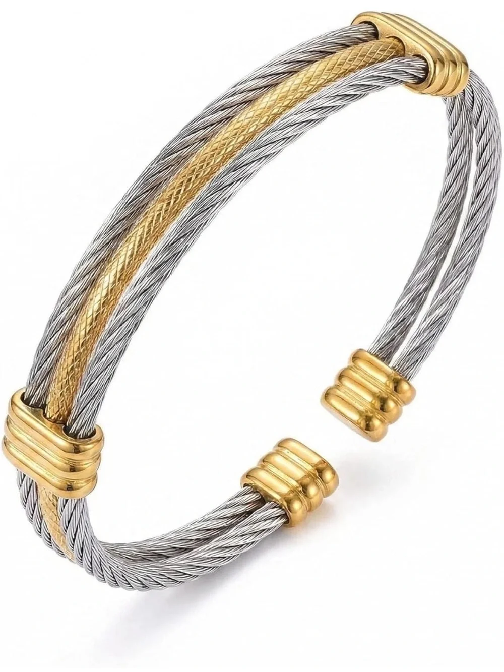 Gold and Silver Cable Cuff Bracelet - man Jewelry